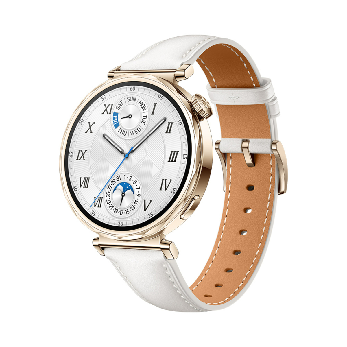 PRE-ORDER Huawei Watch GT 5 Smartwatch, Jana with White Composite Leather Strap + Freebuds 5i Blue Bundle