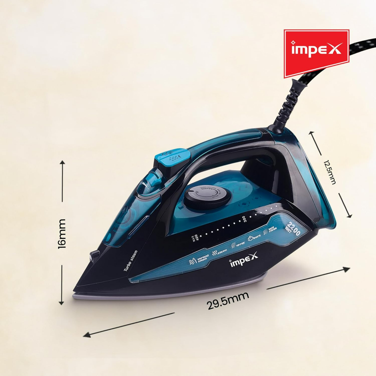 Impex Electric Steam Iron Box, 2300 W, Black/Blue, IBS 404