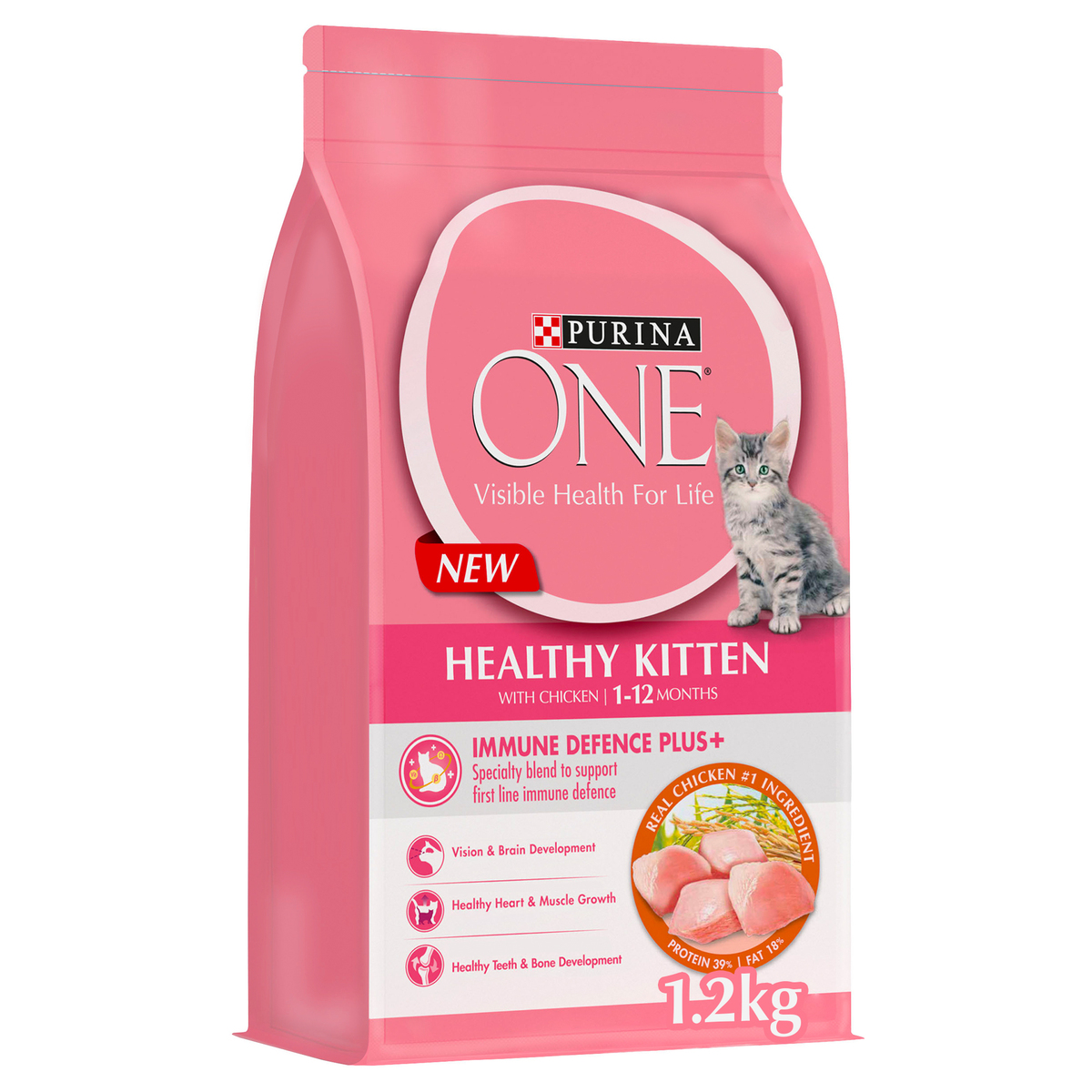 Purina One Healthy Kitten Cat Food With Chicken Flavour For 1-12 Months Value Pack 1.2 kg