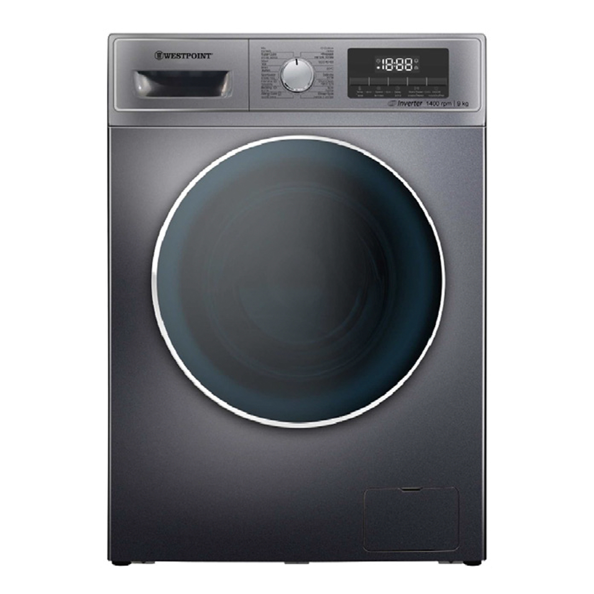 Westpoint Front Load Washing Machine, 9 kg, 1400 RPM, Silver, WMT91422S