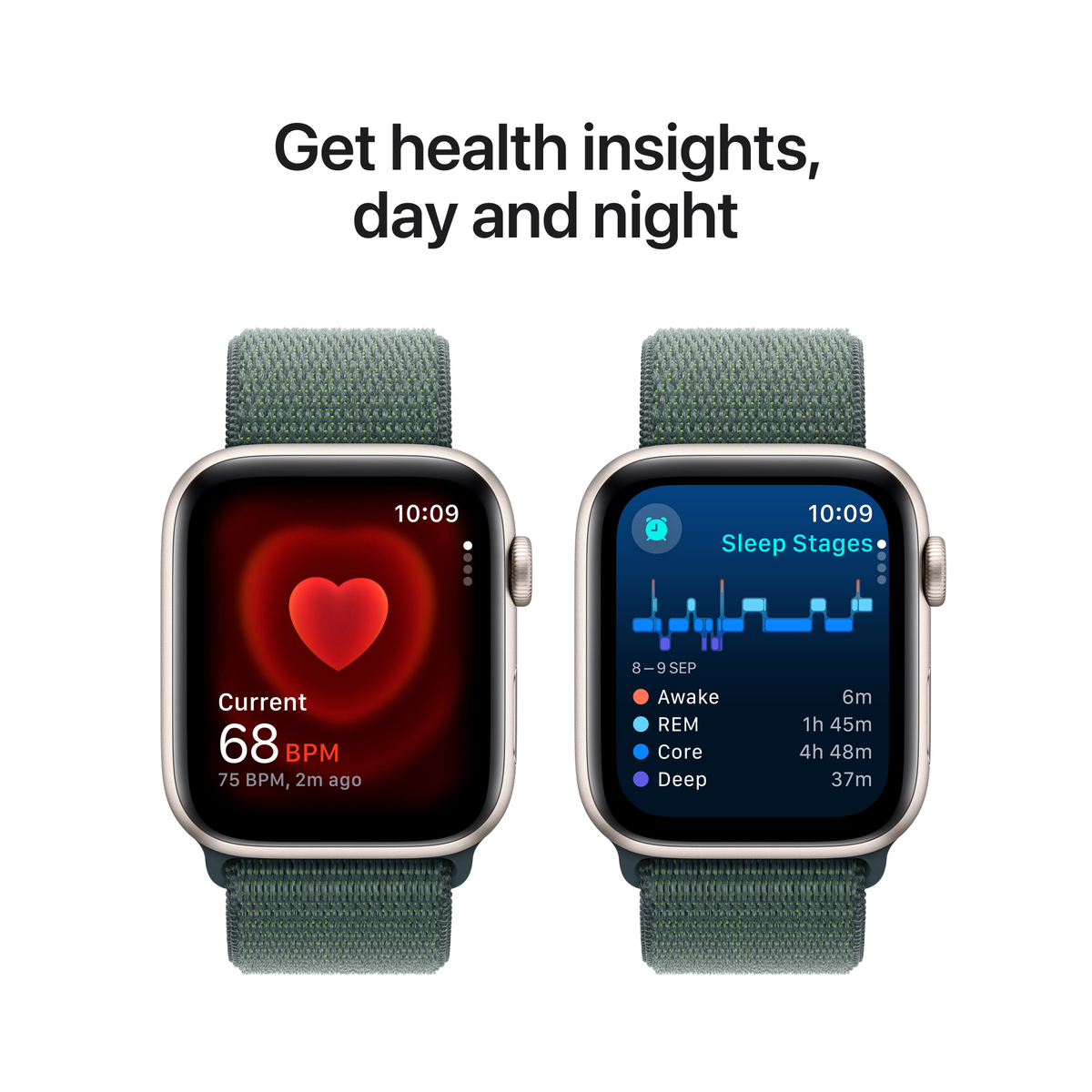 Apple Watch SE GPS, 40 mm Starlight Aluminium Case with Lake Green Sport Loop, MXEH3QA/A