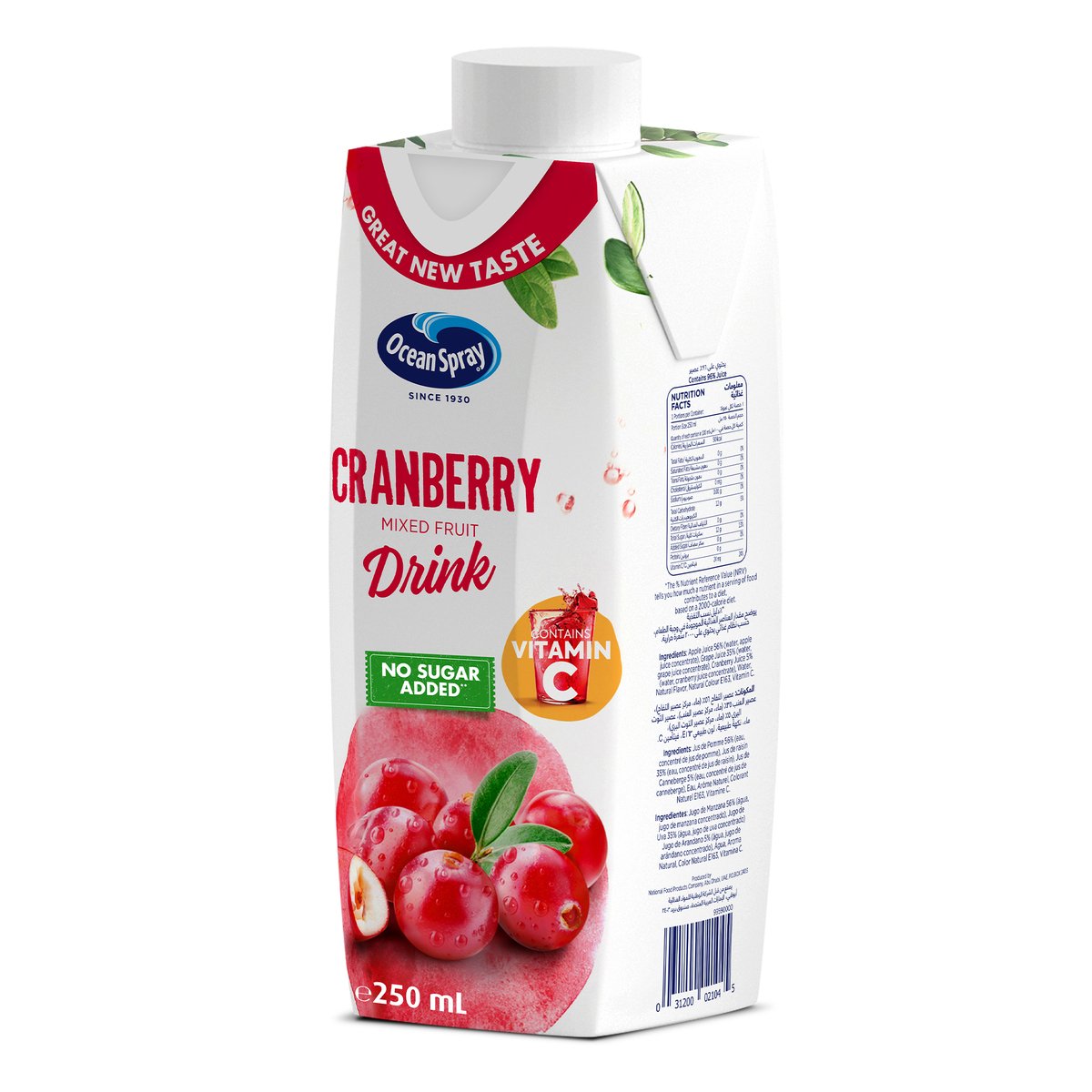 Ocean Spray Cranberry Mixed Fruit Drink No Added Sugar 6 x 250 ml