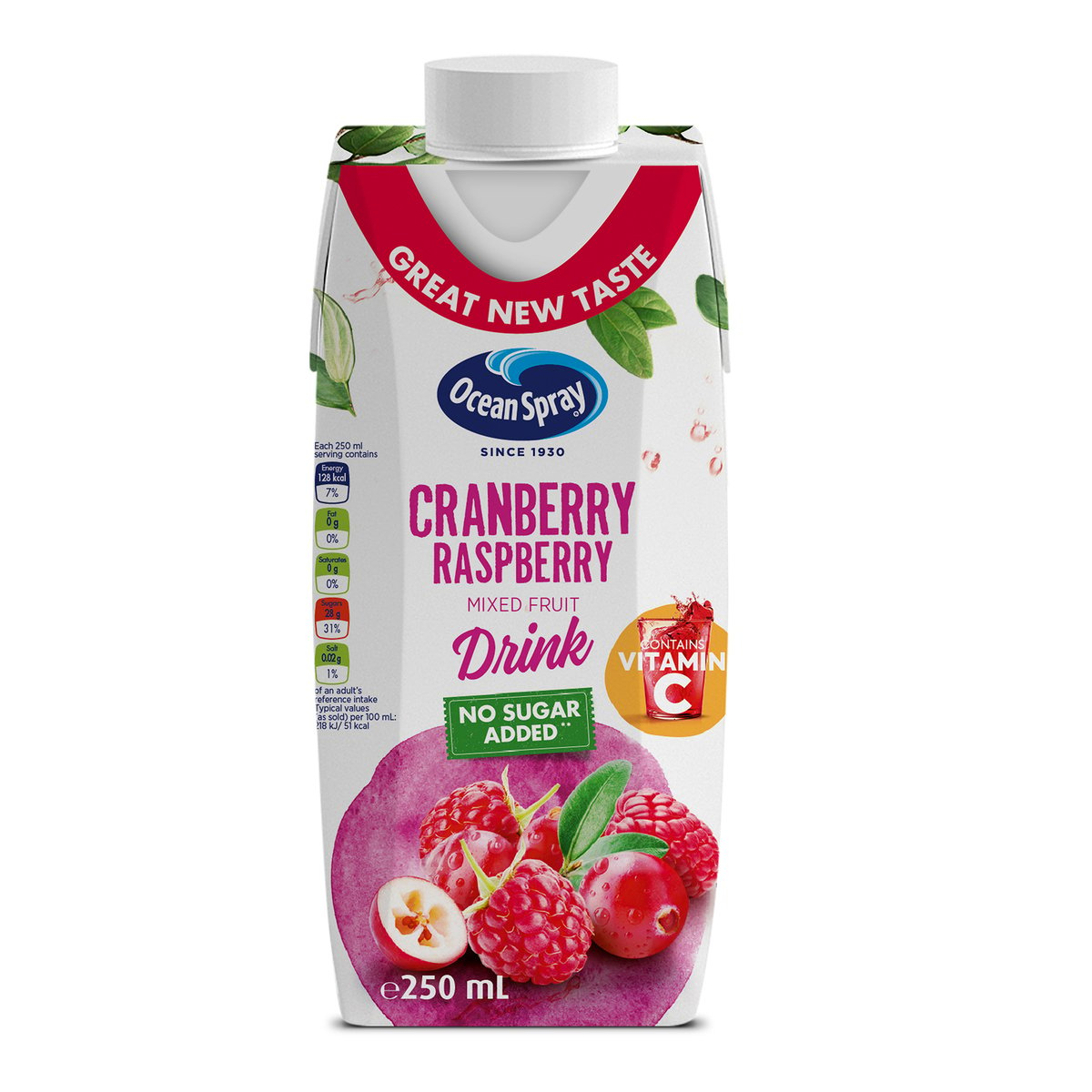 Ocean Spray Cranberry Raspberry Mixed Fruit Drink No Added Sugar 250 ml