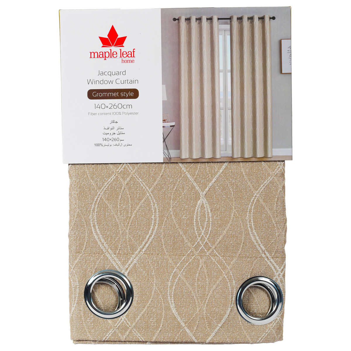 Maple Leaf Home Jacquard Window Curtain 140 x 260cm Taupe