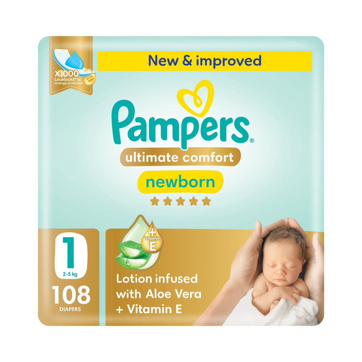 Pampers Ultimate Comfort Taped Diapers, Size 1, 2-5kg, Giant Pack, 108 pcs