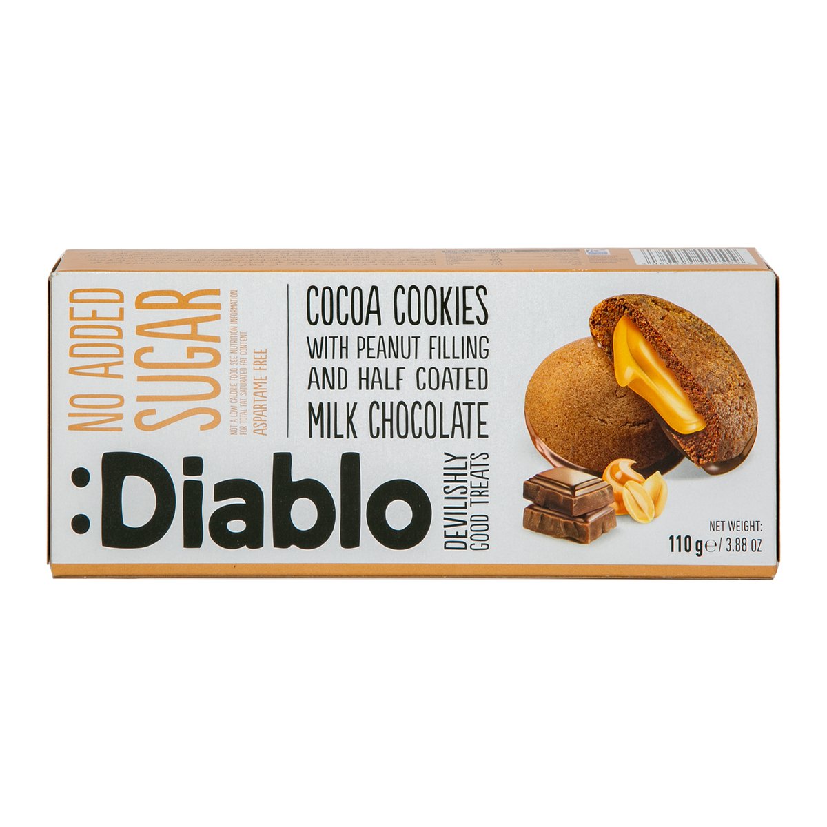 Diablo Cocoa Cookies With Peanut Filling And Half Coated Milk Chocolate 110 g