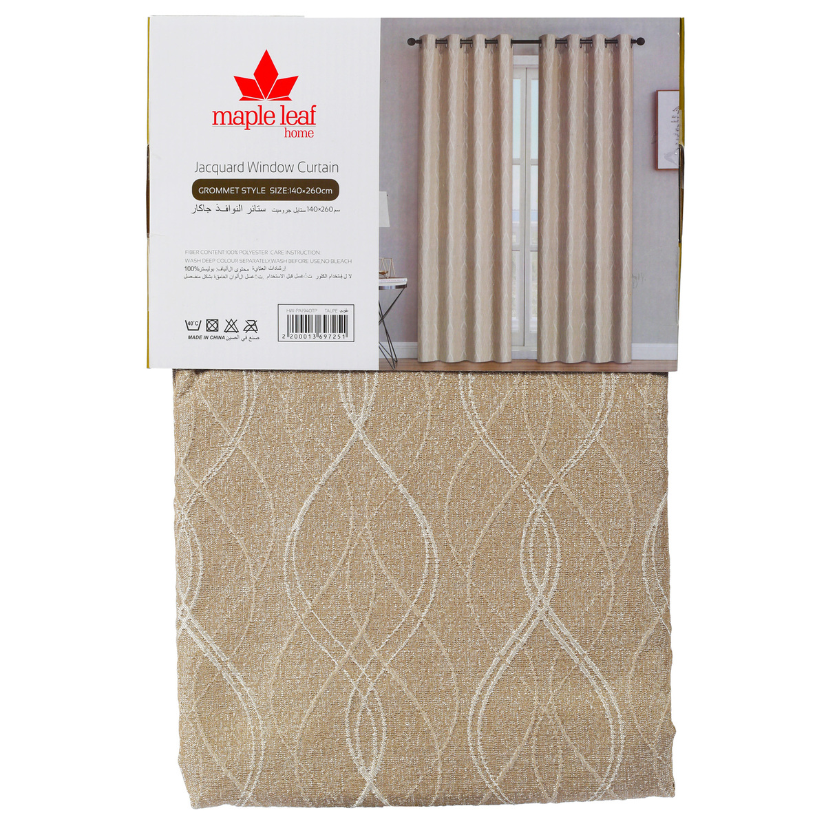 Maple Leaf Home Jacquard Window Curtain 140 x 260cm Taupe