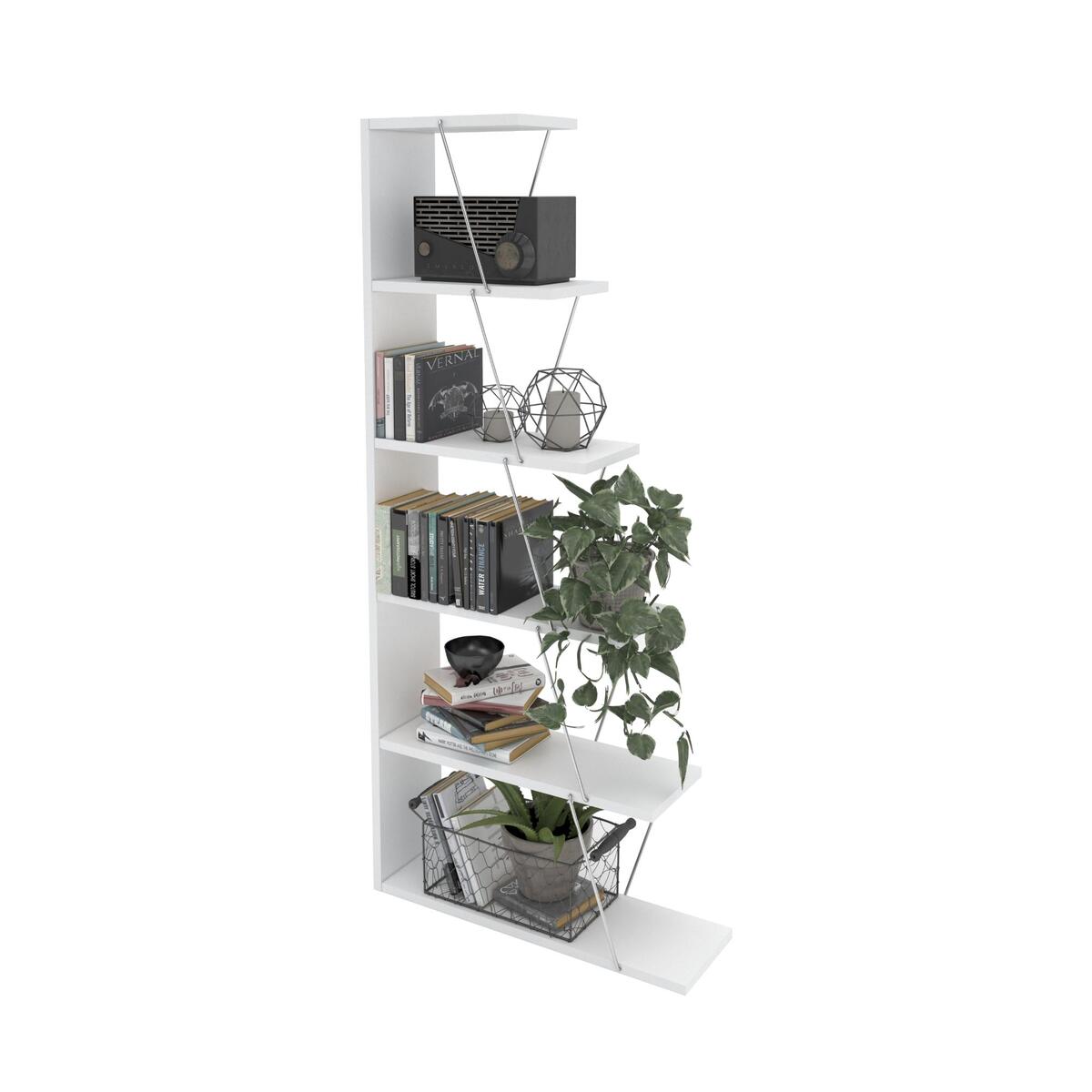 Home Canvas Tars Modern Book Shelves for Living Room or Study Room, Easy Assembly Book Shelf - White and Chrome RF160406