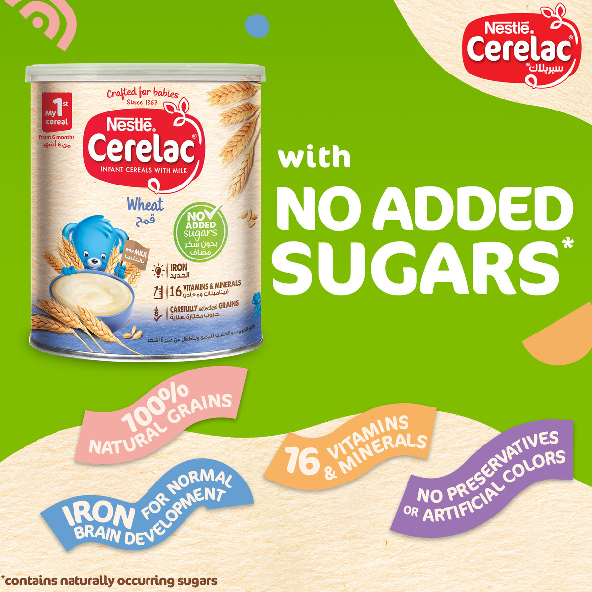 Nestle Cerelac Wheat Infant Cereals With Milk No Added Sugars From 6 Months Tin 400 g