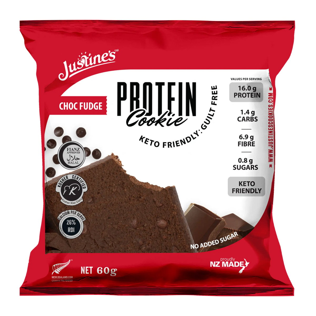 Justine's Choc Fudge Protein Cookie Gluten Free 60 g