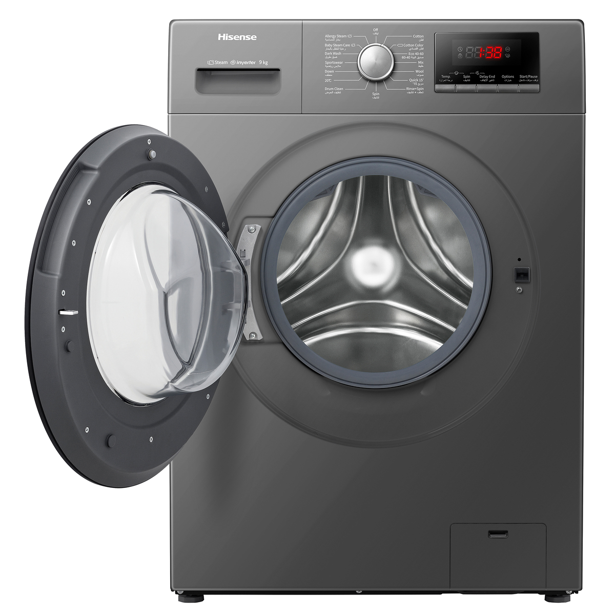 Hisense Front Load Washer, 9 kg, 1400 RPM, Titanium Grey, WFPV9014EVMT