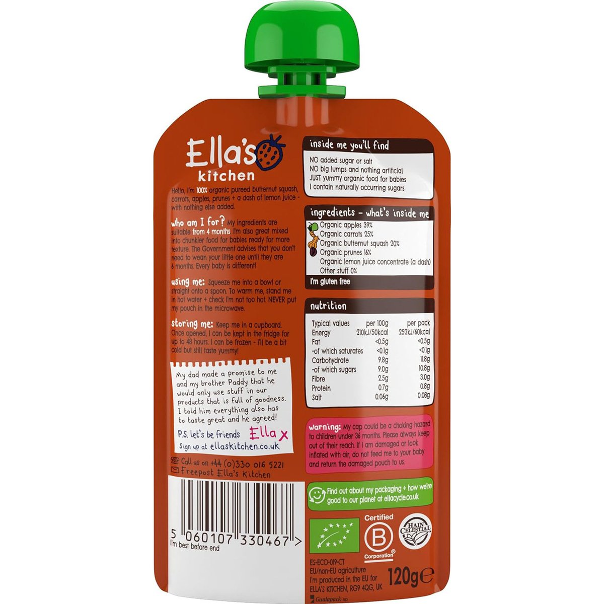 Ella's Kitchen Organic Squash Carrots Apples + Prunes Baby Food 120 g