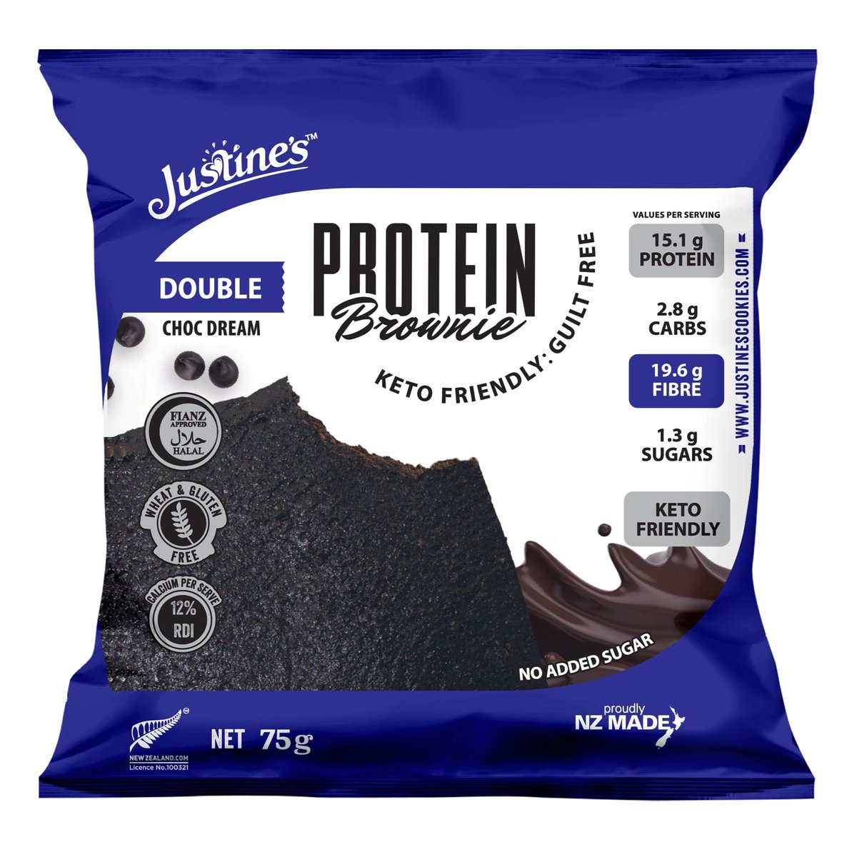 Justine's Double Choc Dream Protein Brownie 75 g