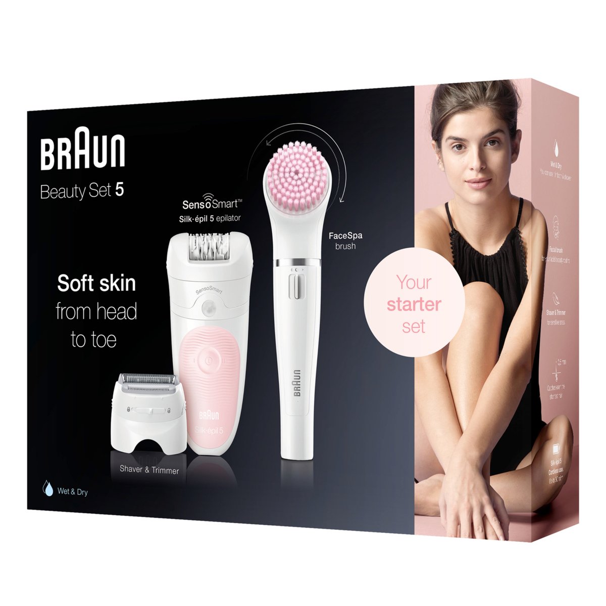 Braun Silk-epil SensoSmart Cordless Wet & Dry Epilator SES 5875 + Face Spa Brush