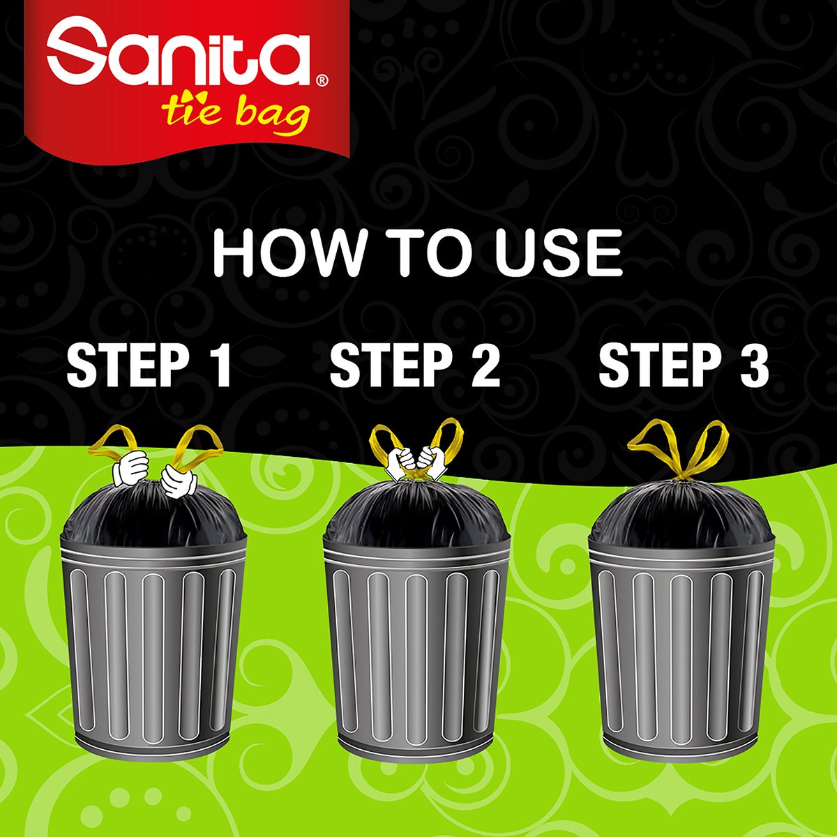 Sanita Tie Garbage Bag Oxo-Biodegradable Medium 30 Gallons Size 78 x 73 cm 25 pcs