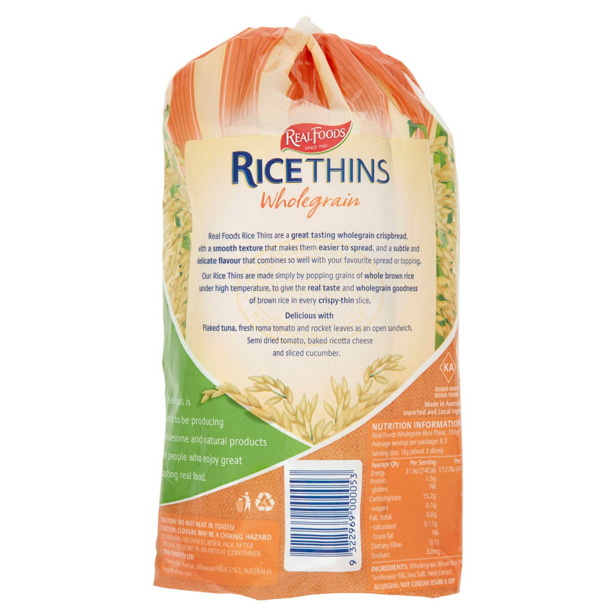 Real Foods Rice Thins Wholegrain 150 g