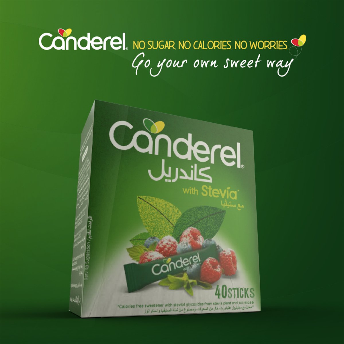 Canderel Low Calorie Sweetener Sticks With Stevia 40 pcs