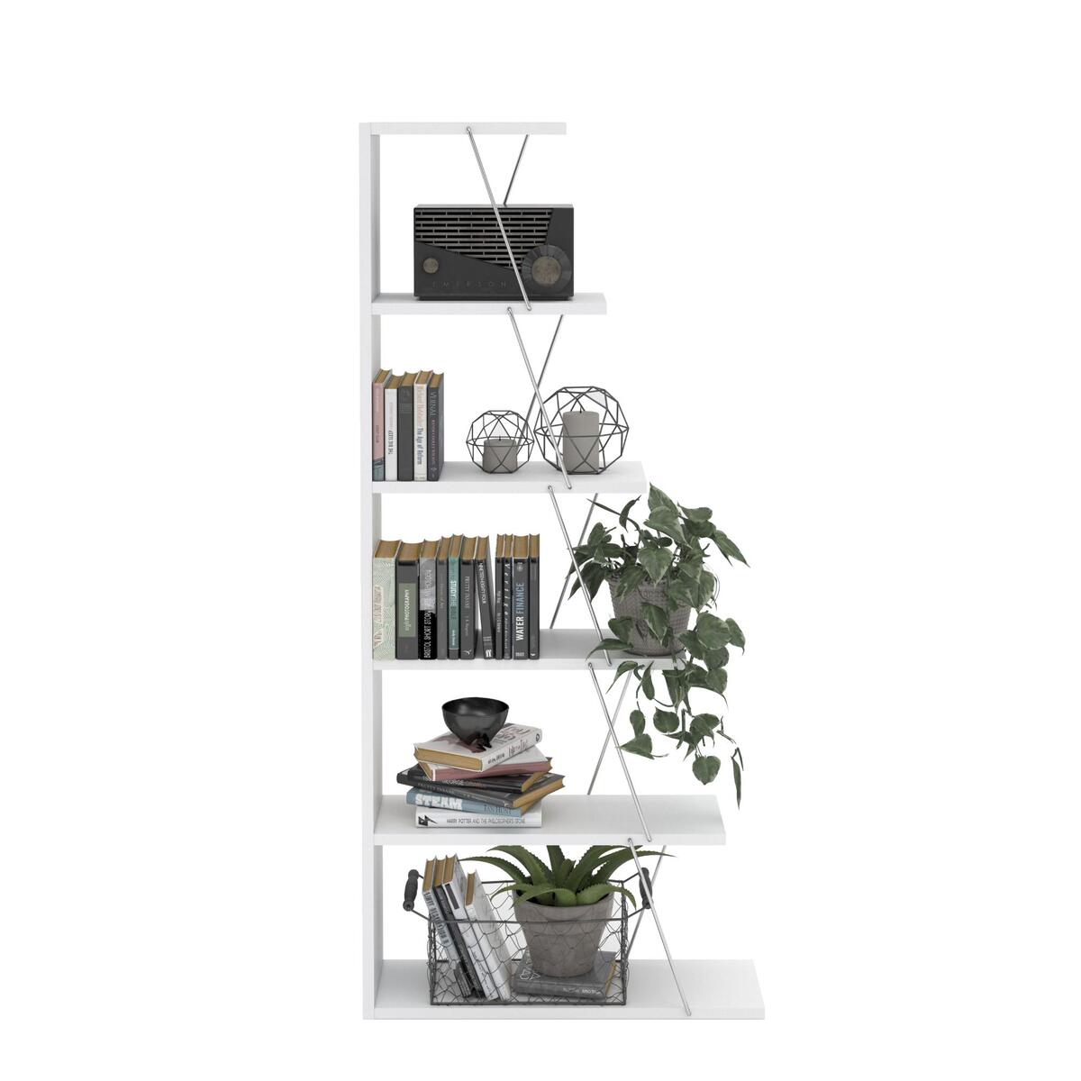 Home Canvas Tars Modern Book Shelves for Living Room or Study Room, Easy Assembly Book Shelf - White and Chrome RF160406