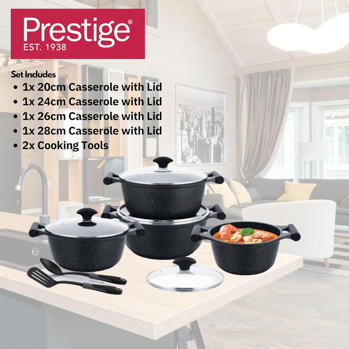 Prestige Granite Cookware Set 10 Pcs Black PR80997