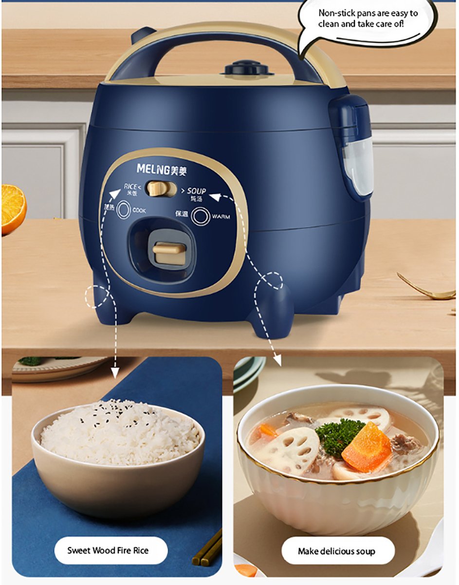 Meling Mini Electric Automatic Rice Soup Cooker 1.8l, 300w, Blue, Mf-dc1826