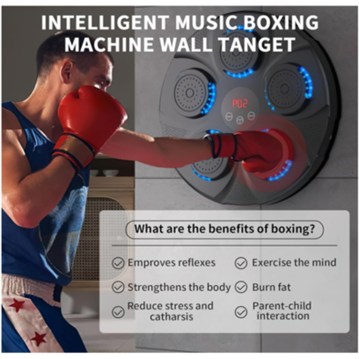 Striker Musical Boxing Machine with Gloves Electronic BT Intelligent Boxing Target Wall Mount Boxing Trainer Pad for Home, Indoor, Gym SF3