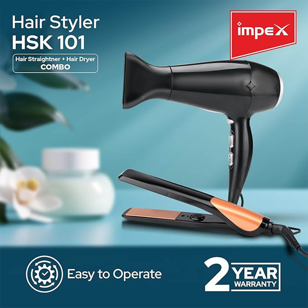 Impex Hair Straightener + Hair Dryer Combo Hair Styler, HSK 101