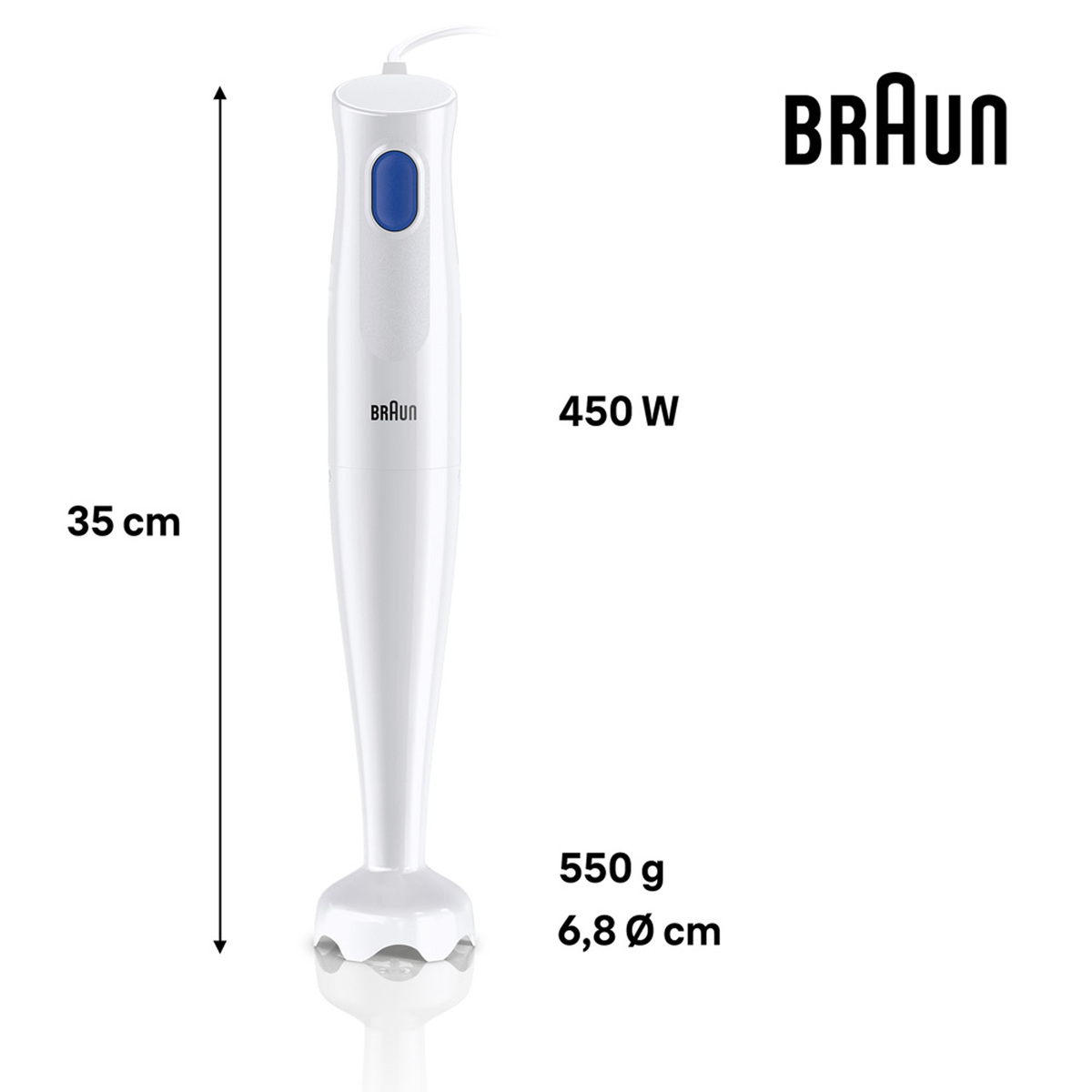 Braun Multi Quick Hand Blender, 450W, White, MQ10.001P