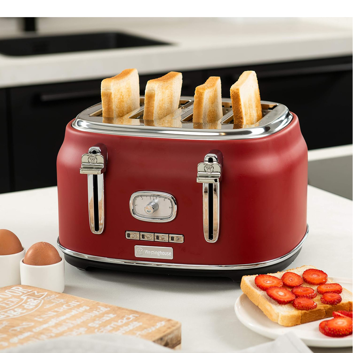 Westinghouse Retro 4 Slice Bread Toaster, 1750 W, Red, WKTTB809URD