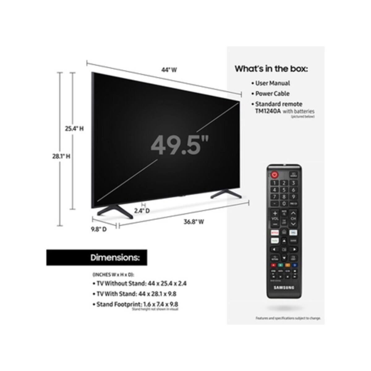 Samsung 50 inches 4K UHD Smart LED TV UA50AU7000, Black