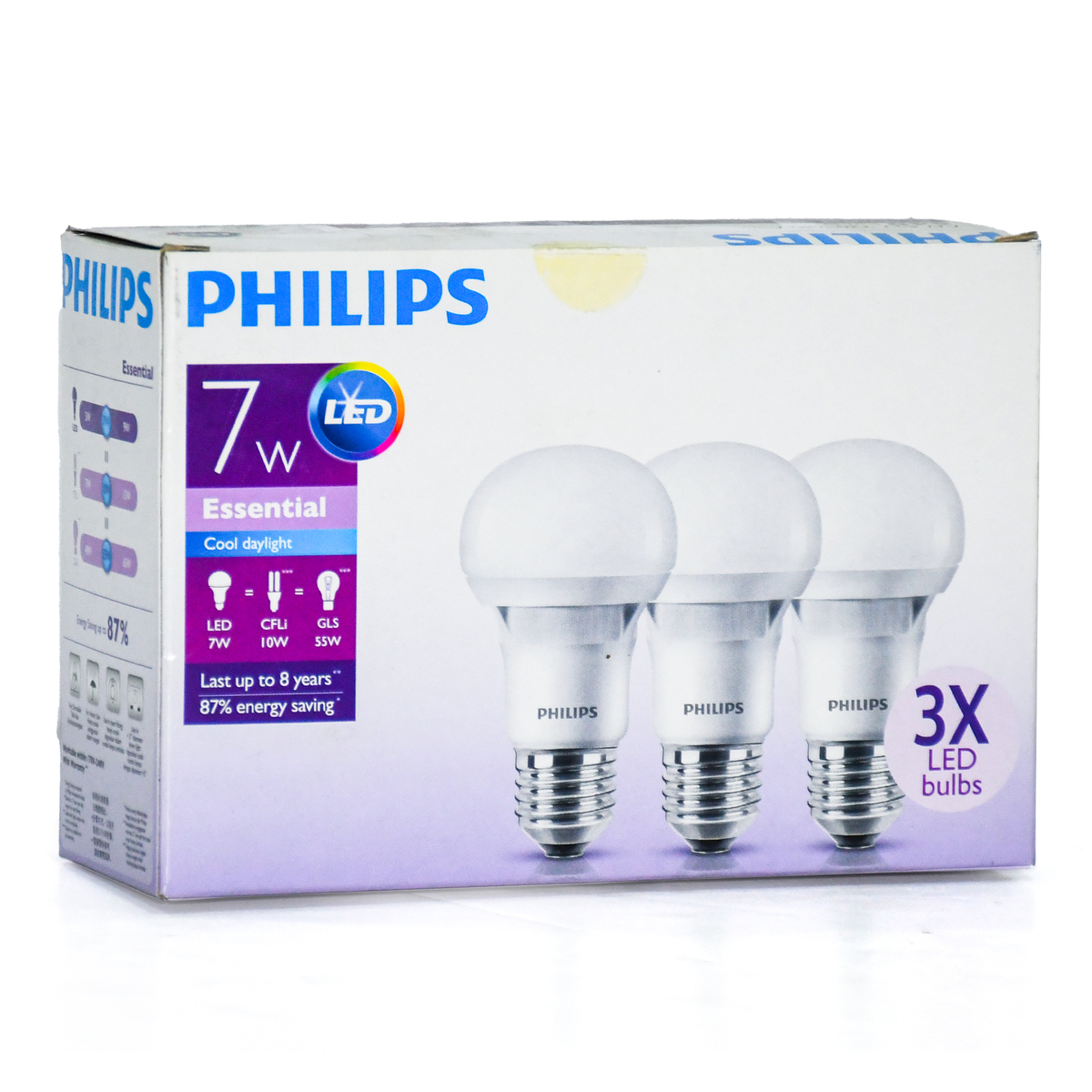 فيليبس 7W اضاءة LED، كول داي لايت، 3 حبات، E27