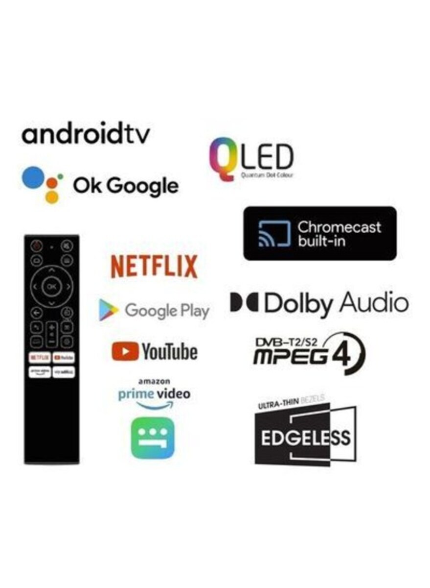 JVC 55 Inches Edgeless QLED 4K UHD Official Android TV With Dolby Audio And; OK Google; Voice Control Remote, LT-55NQ6115