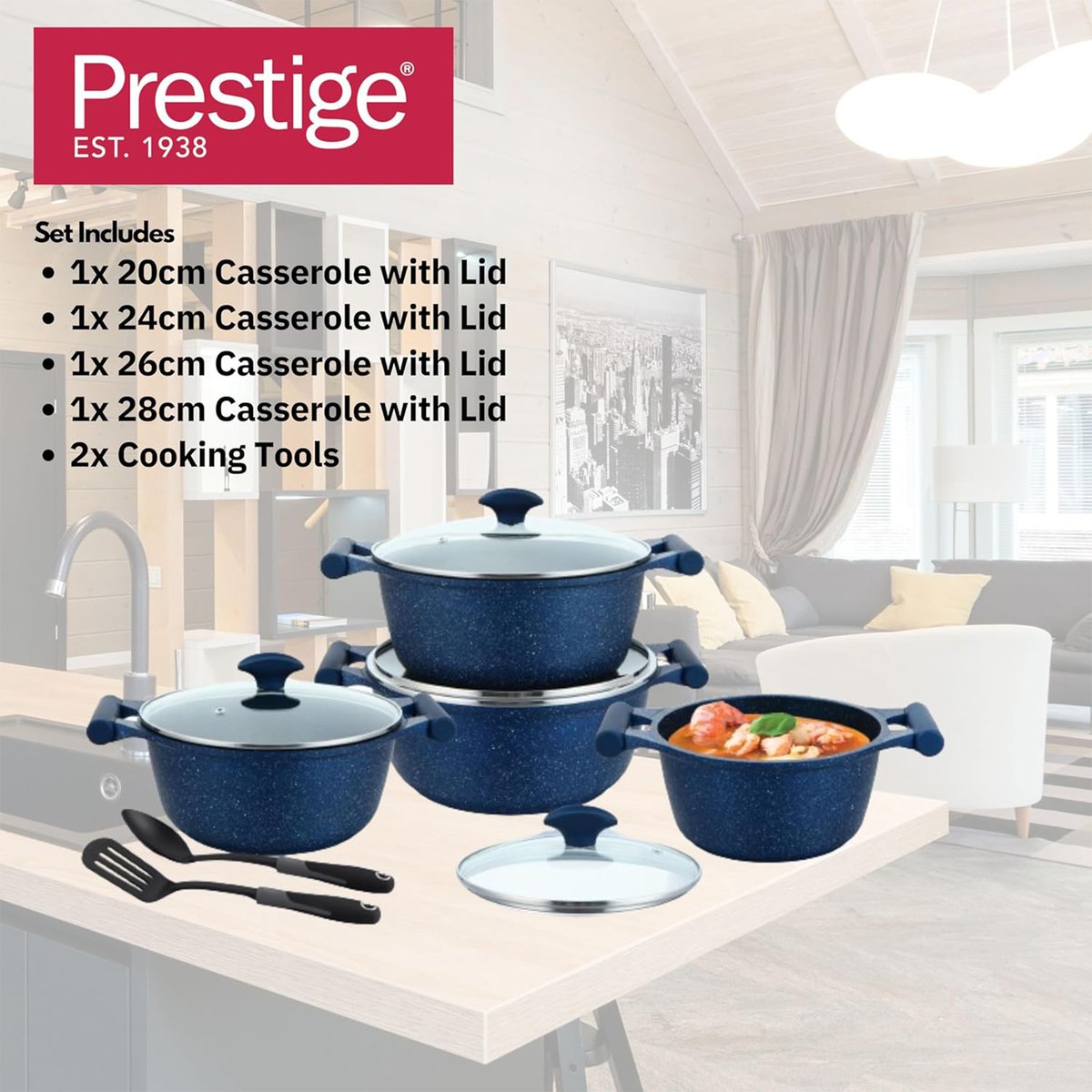 Prestige Granite Cookware Set 10 Pcs Blue PR80999