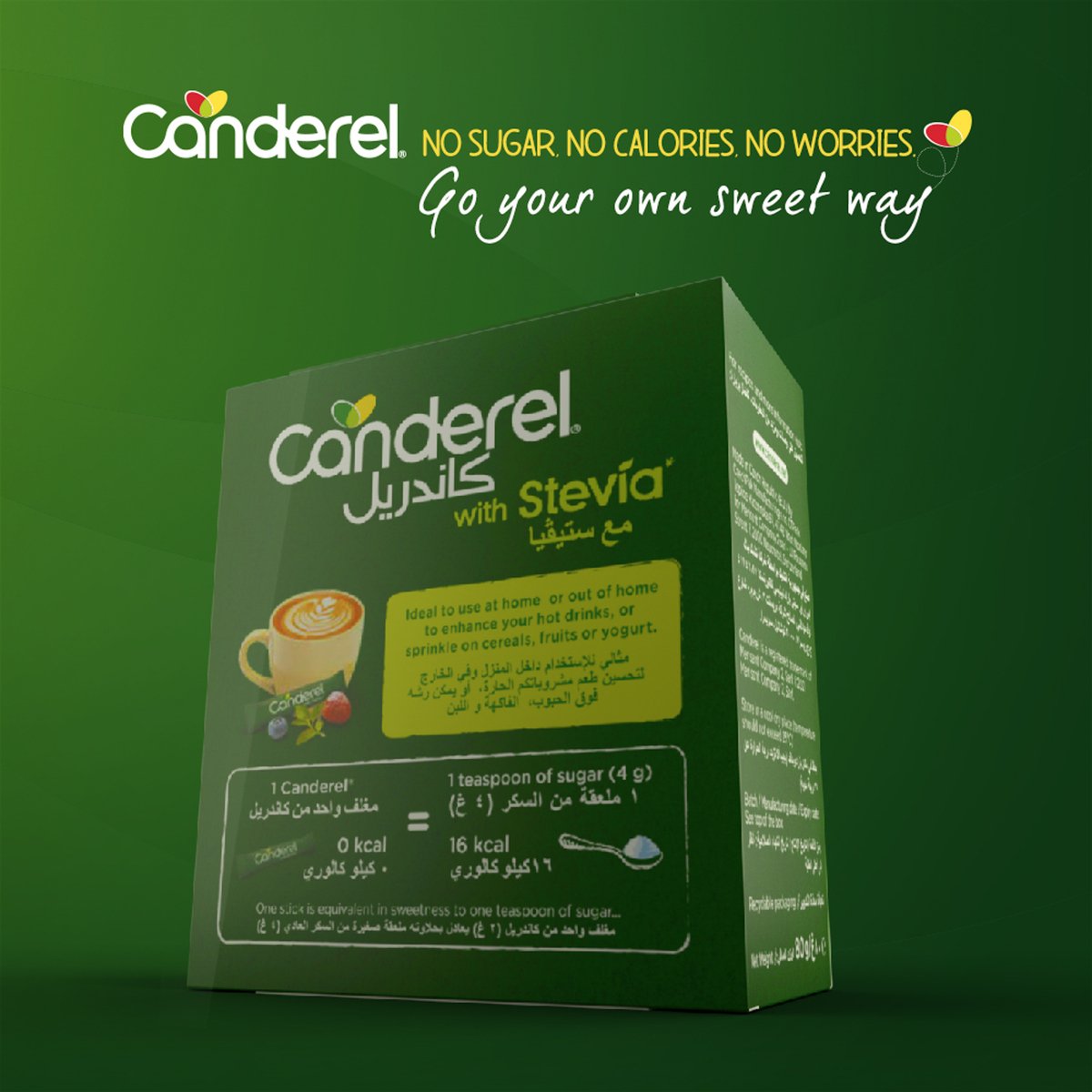 Canderel Low Calorie Sweetener Sticks With Stevia 40 pcs