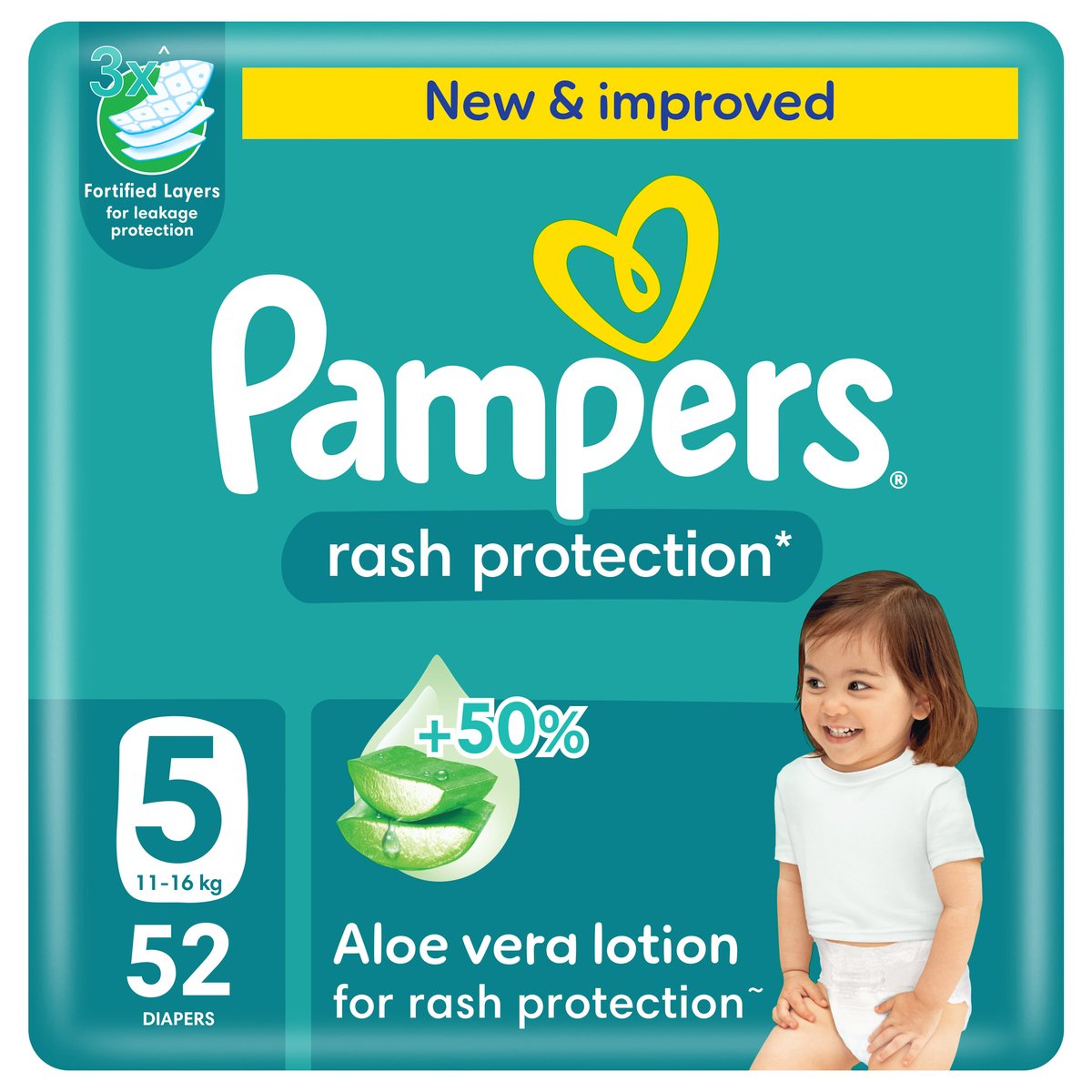 Pampers Rash Protection Taped Diapers, Size 5, 11-16kg, Mega Pack, 52 pcs