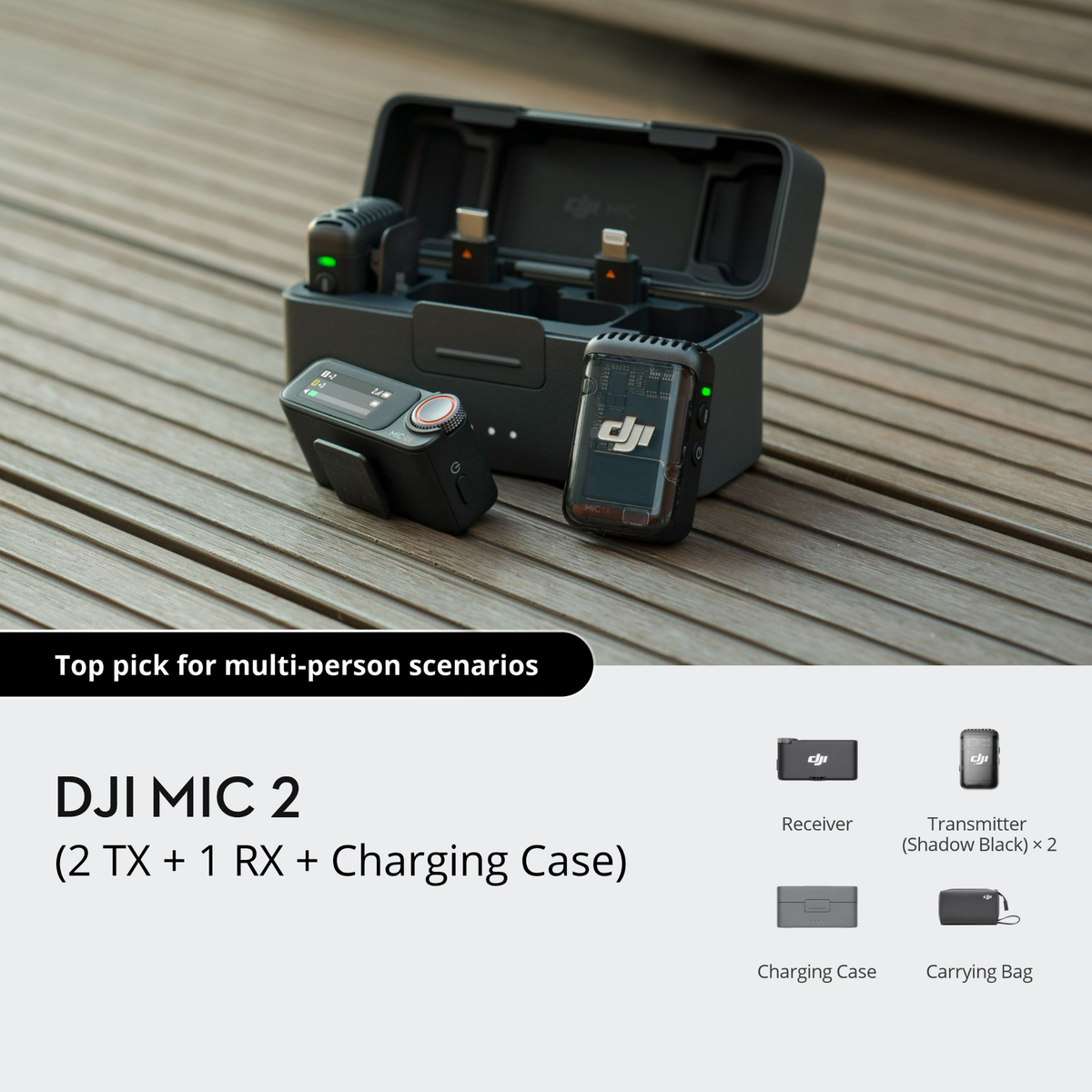 DJI Wireless Microphone Mic 2, 2 TX + 1RX + Charging Case