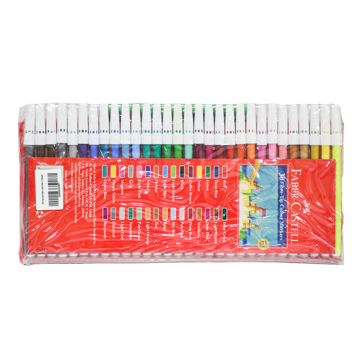 Faber-Castell Erasable Plastic Crayons, Extra Long, 25 pcs + Fibre-Tip Colour Markers, 30 pcs + Conncetor Pens, 2 pcs