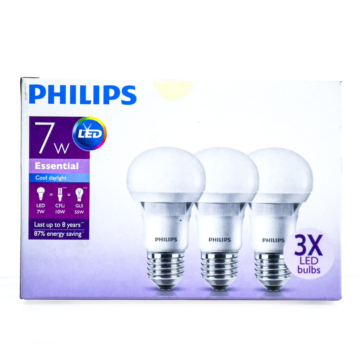 Philips 7W LED Bulb, Cool Daylight, 3 pcs, E27