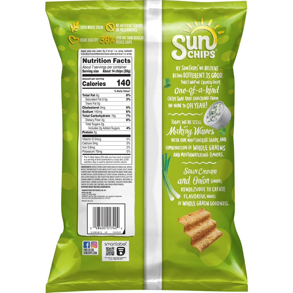 Fritolay Sun Chips French Onion Whole Grain Snacks 184.2 g