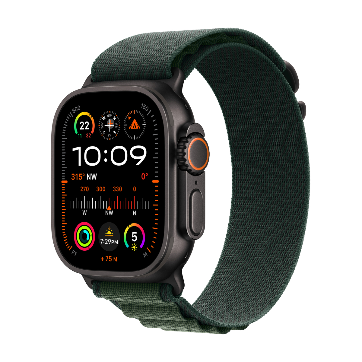 Apple Watch Ultra 2 GPS + Cellular, 49 mm Black Titanium Case with Dark Green Alpine Loop - Small