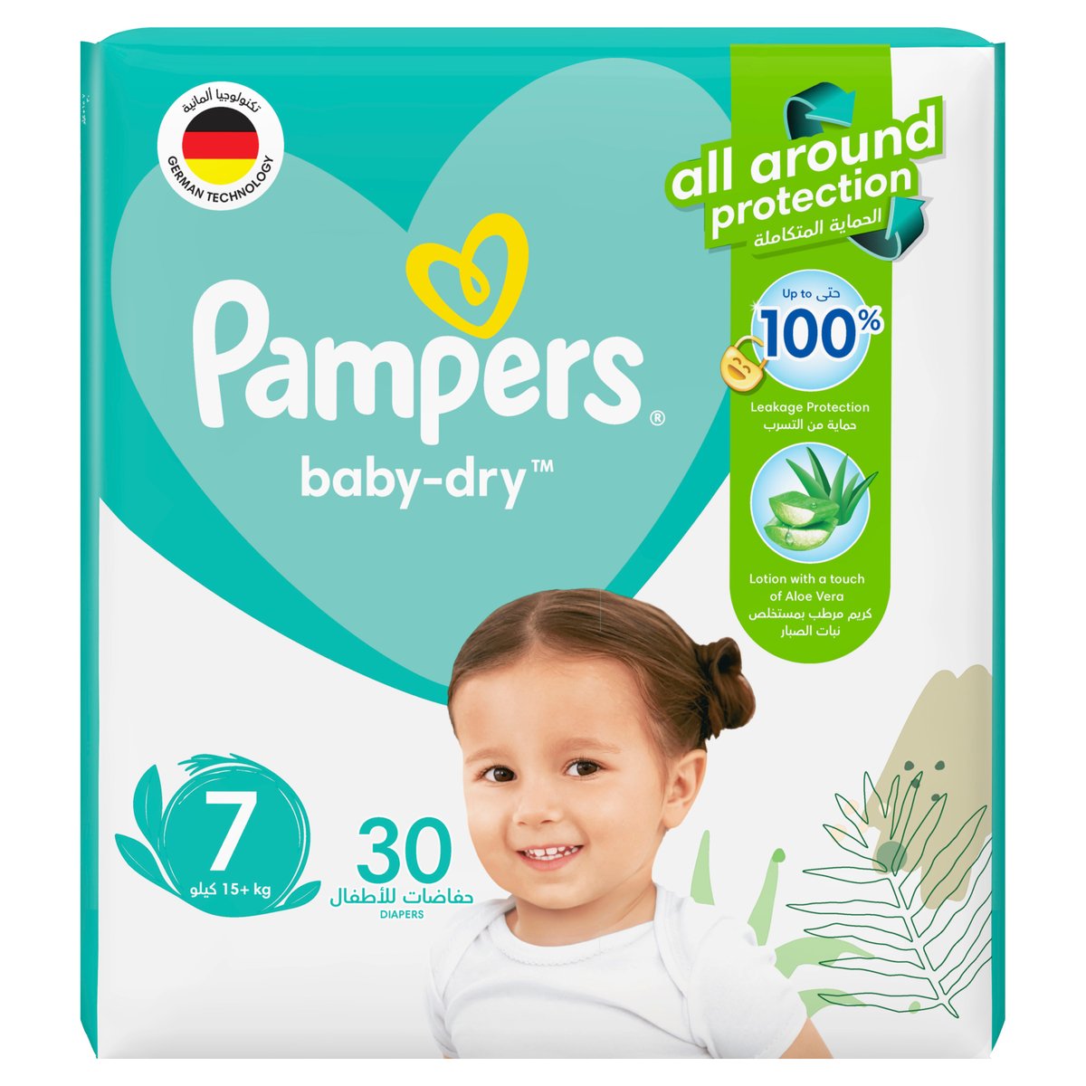 Pampers Baby-Dry Taped Diapers with Aloe Vera Lotion up to 100% Leakage Protection Size 7 15+ kg 30pcs