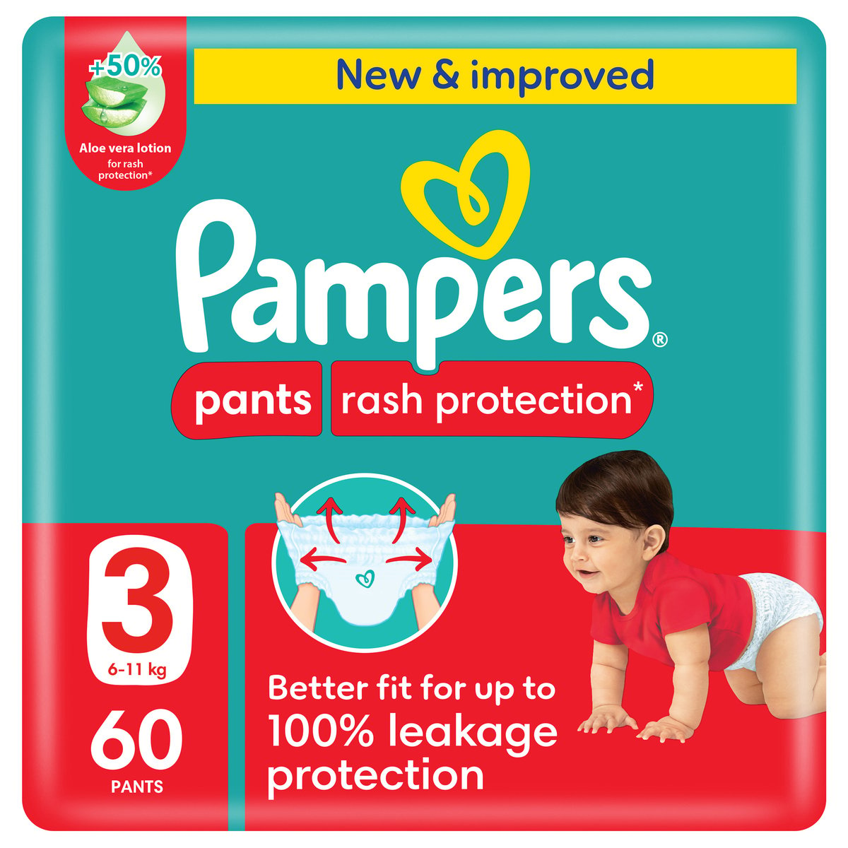 Pampers Rash Protection Pants Diapers, Size 3, 6-11kg, Mega Pack, 60 pcs