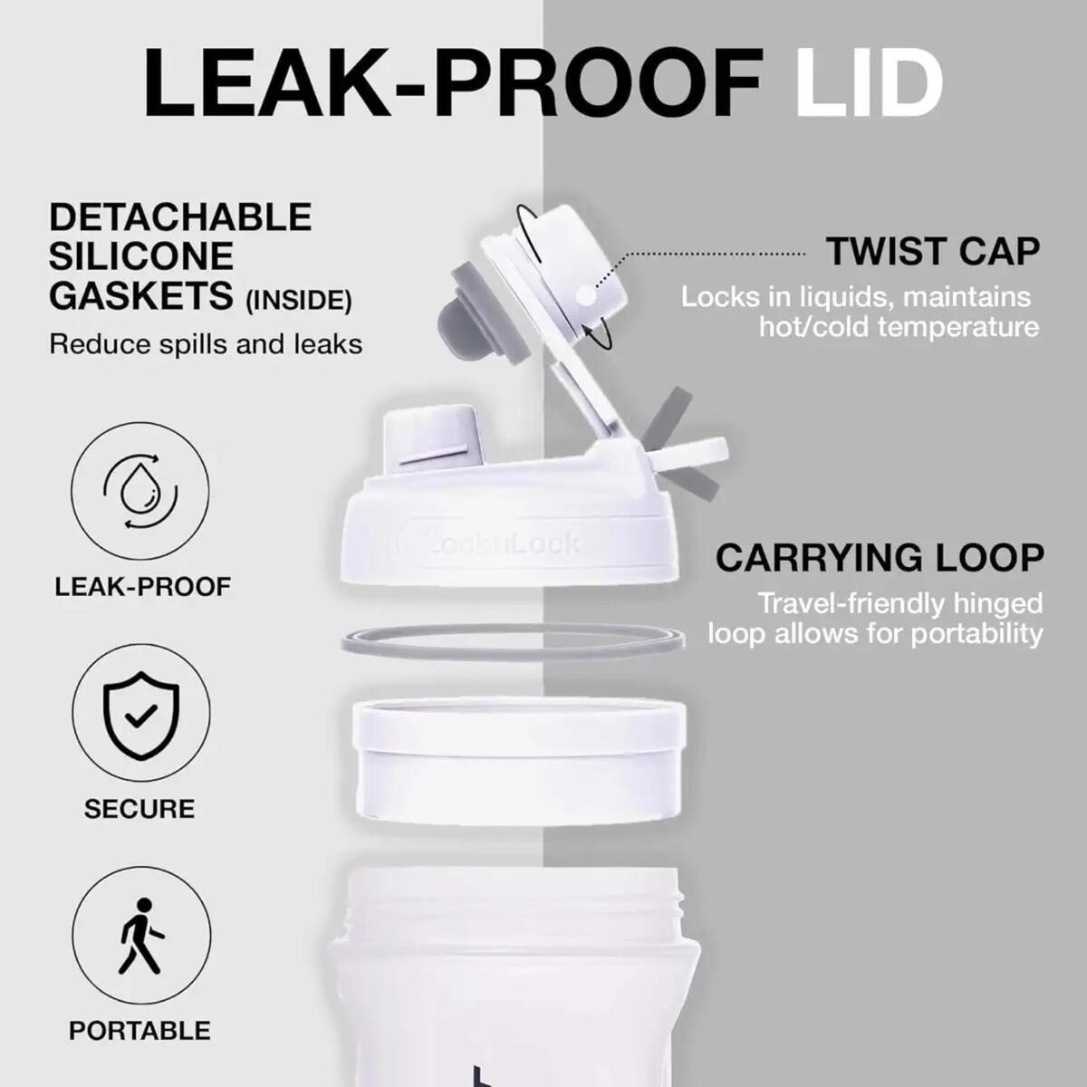 Lock & Lock Shake It Bottle / Gym Shaker Bottle 850ml Light Gray ABF944L