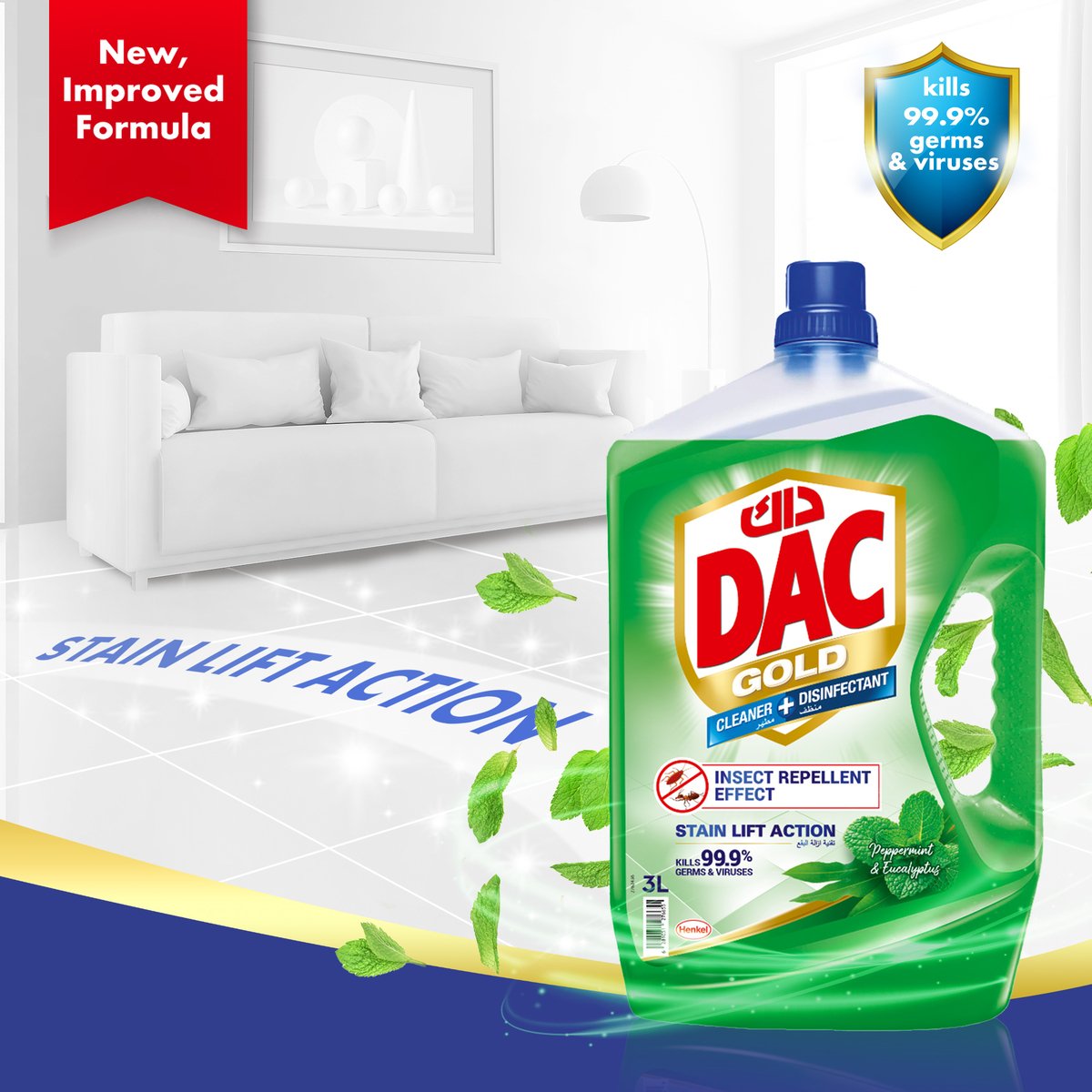 Dac Cleaner Disinfectant Peppermint & Eucalyptus 3 Litres + 1 Litre