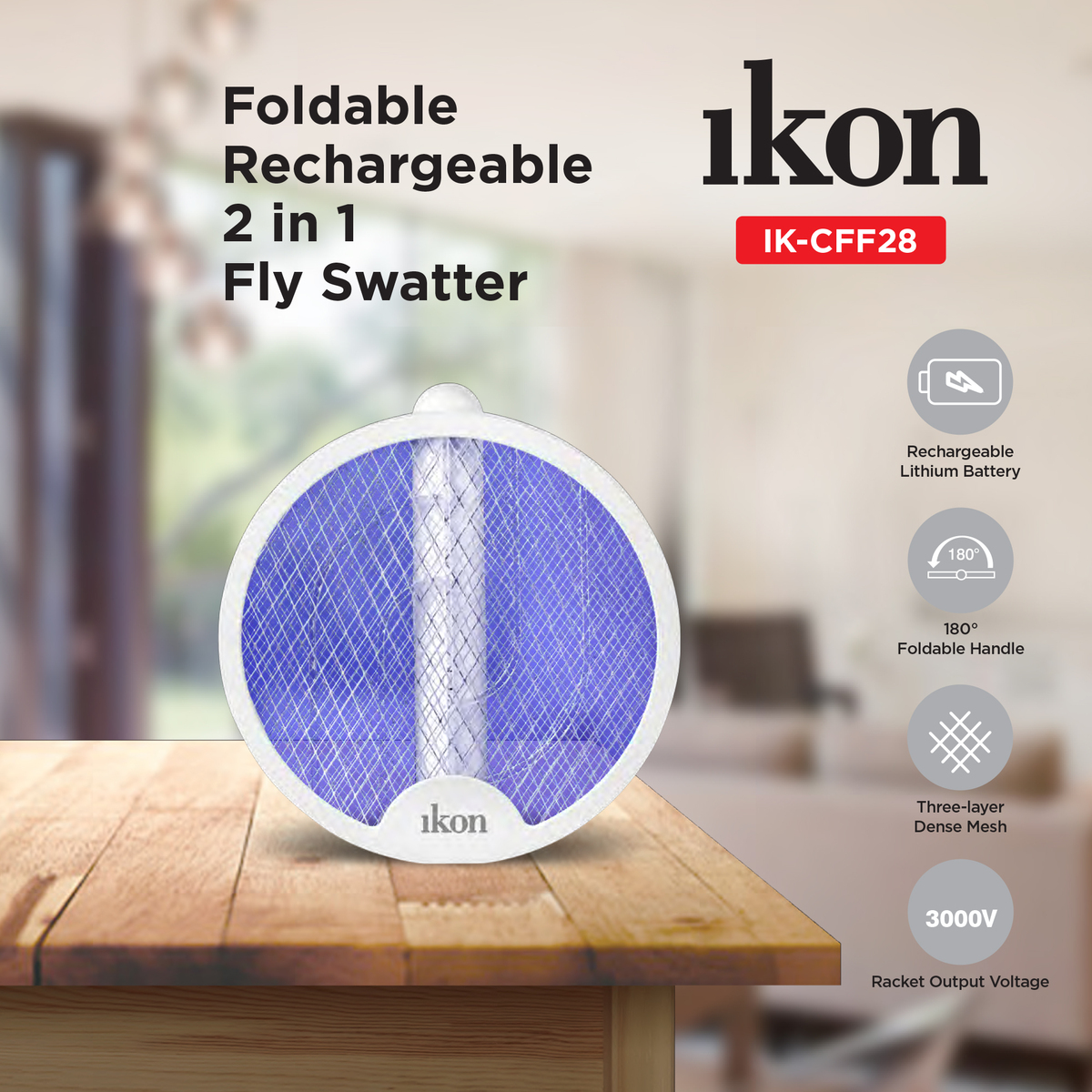 Ikon Foldable Rechargeable 2-in-1 Fly Swatter, IK-CFF28