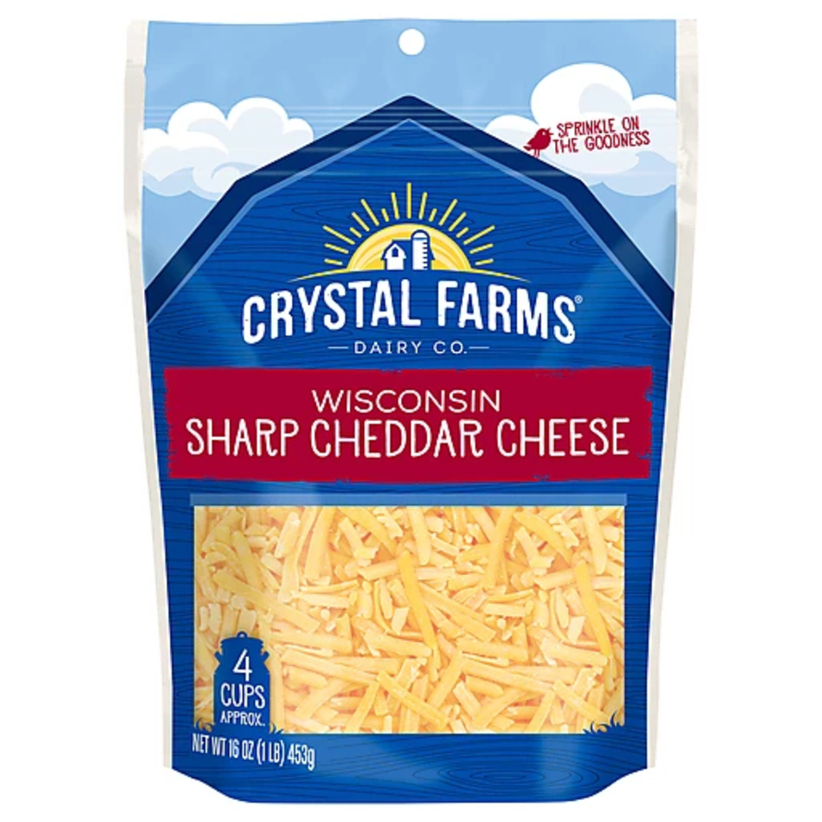 Crystal Farms Wisconsin Sharp Grated Cheddar Cheese 453 g