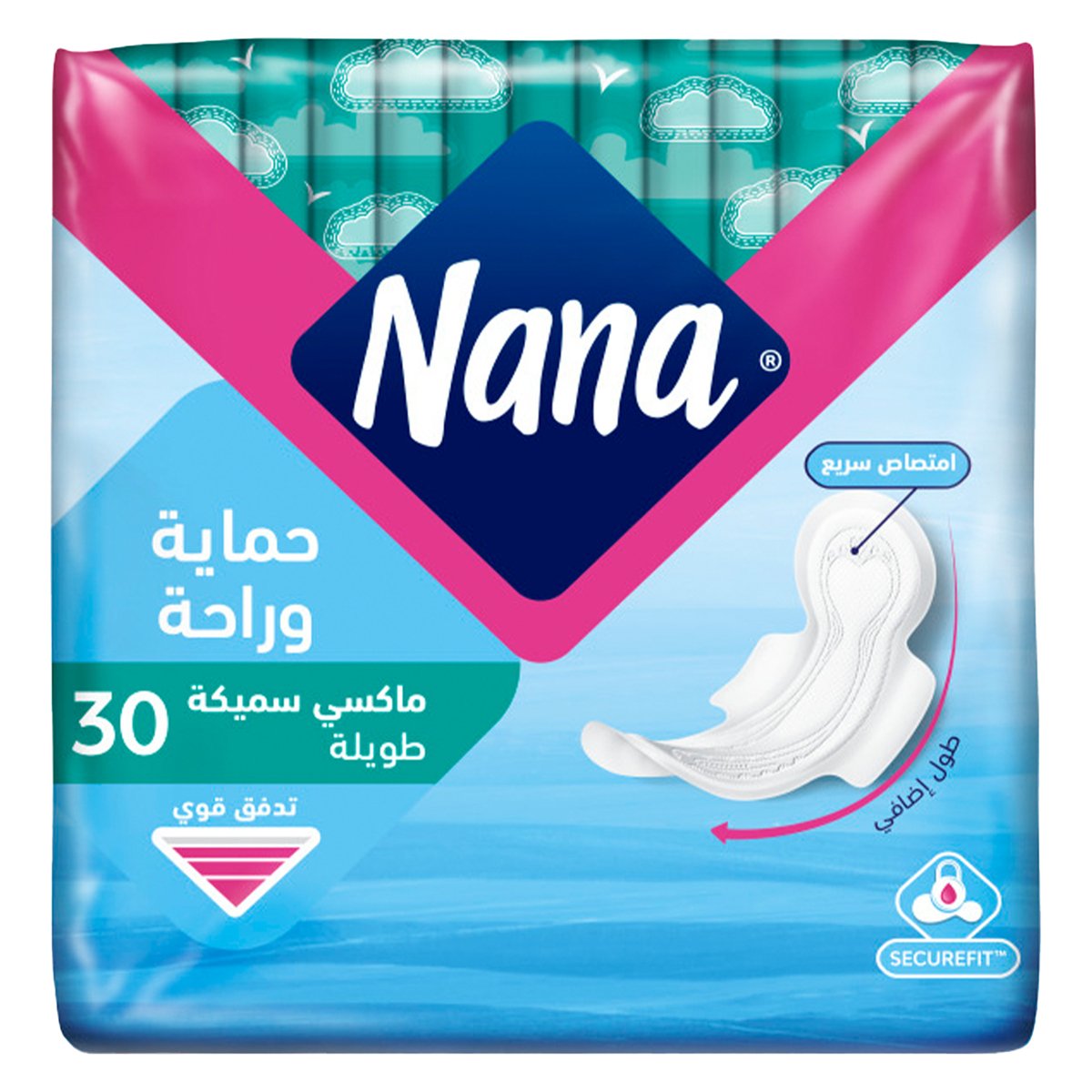 Nana Protection & Comfort Maxi Thick Long Sanitary Pads with Wings For Heavy Flow 30 pcs