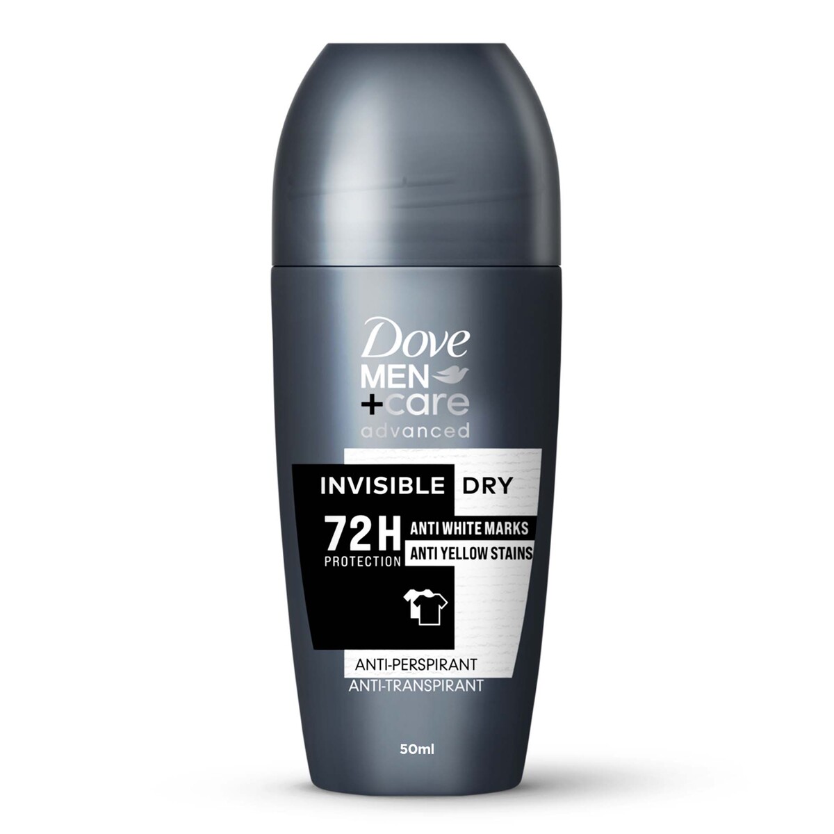 Dove Men+Care Advanced Antiperspirant Roll-On Deo Invisible Dry With Moisturizer & 72H Protection Anti-White Marks and Anti-Yellow Stains 50 ml