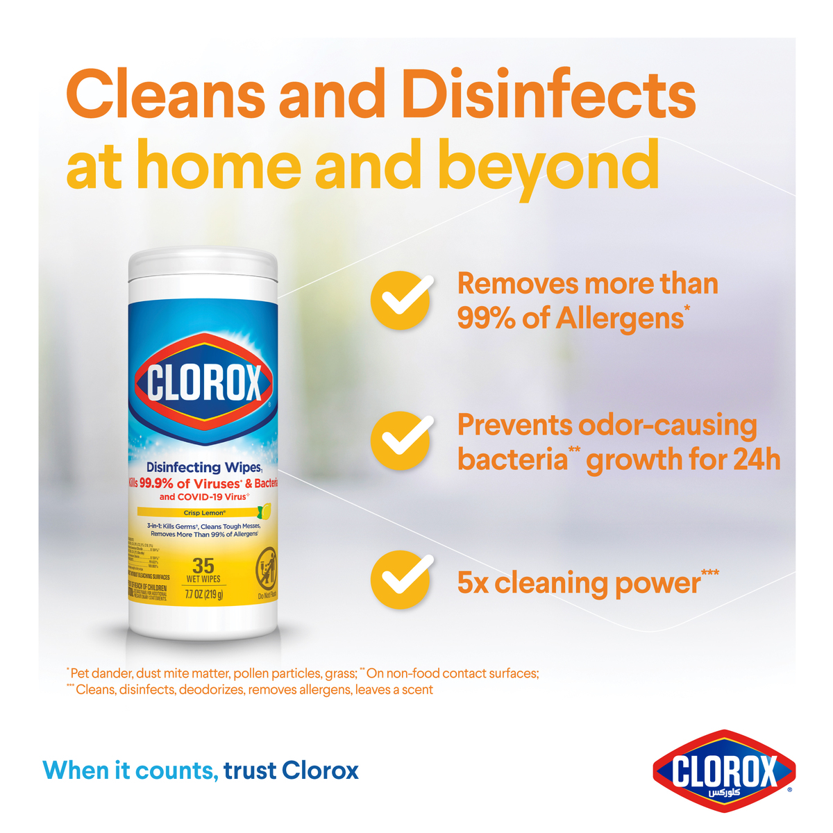 Clorox Disinfecting Wet Wipes Crisp Lemon 35 pcs