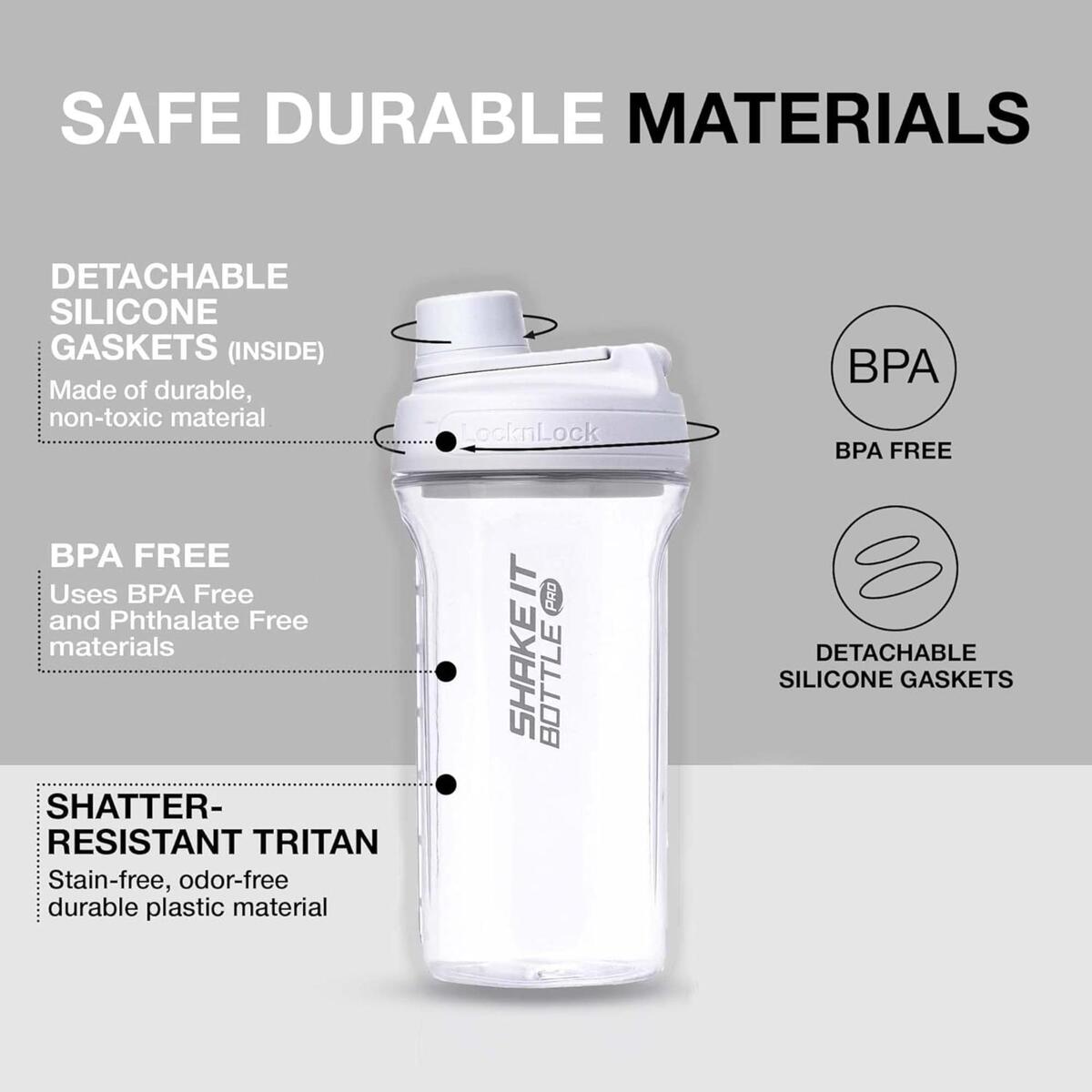 Lock & Lock Shake It Bottle / Gym Shaker Bottle 850ml Light Gray ABF944L