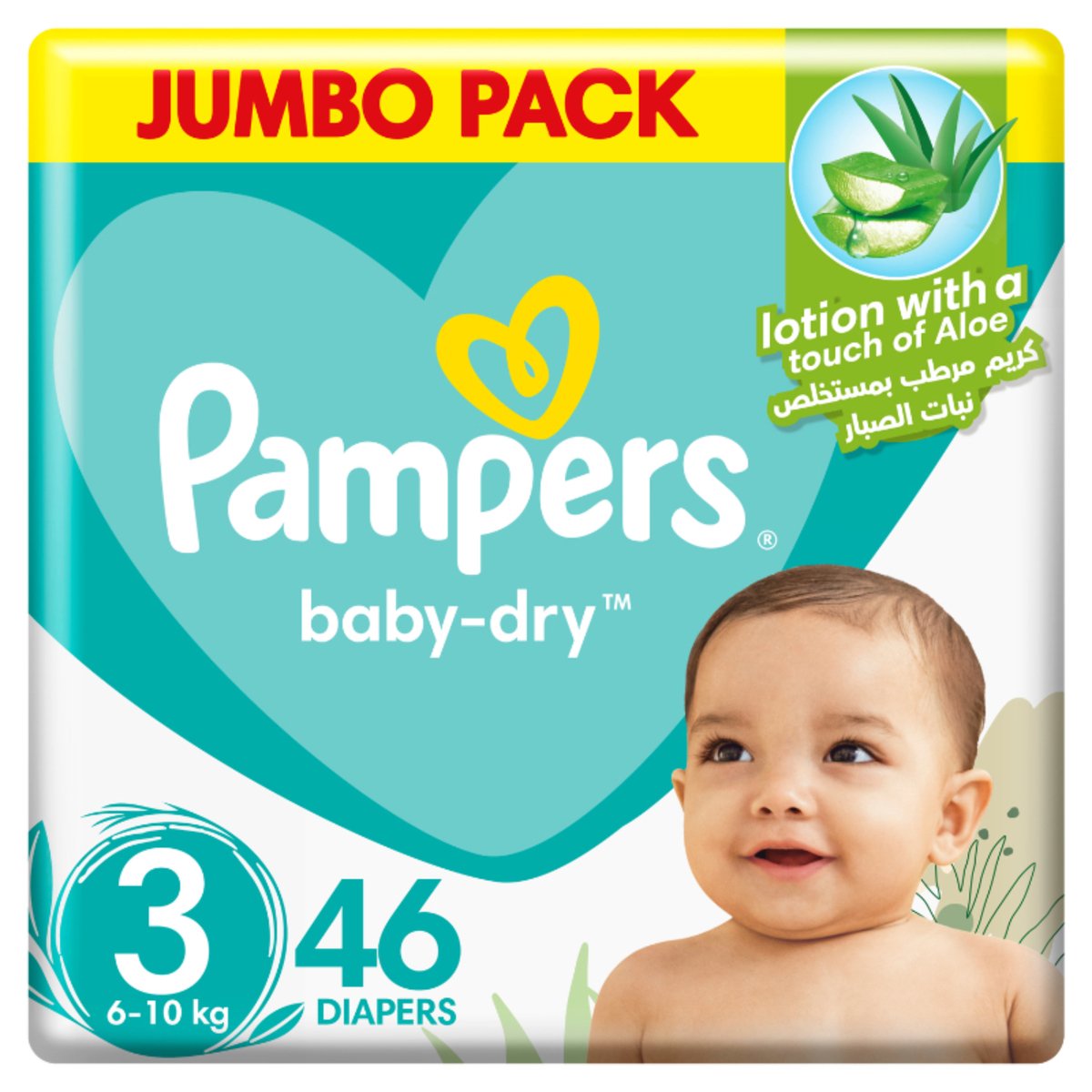 Pampers Baby-Dry Taped Diapers with Aloe Vera Lotion up to 100% Leakage Protection Size 3 6-10 kg 46 pcs